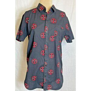 MARVEL DEADPOOL Men's Black Red All Over Print Short Sleeve Button Shirt Sz M